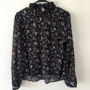 Women's Floral Print  Long Sleeve Chiffon Blouse